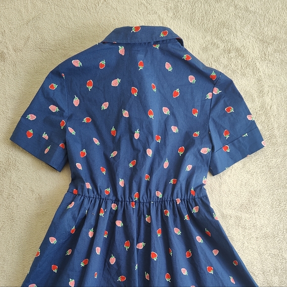 Kate Spade Tossed Strawberry Shirtdress French Navy Cotton Size XS - Picture 8 of 8
